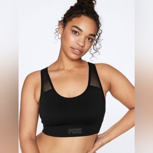 VS Pink Black Mesh Strap Pull On Sports Bra